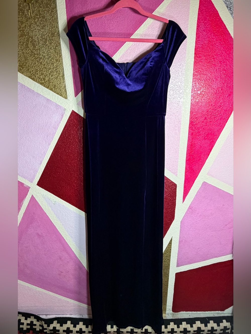 Windsor Royal Blue Velvet Maxi Gown Sz S Cowl Neck Formal Dress